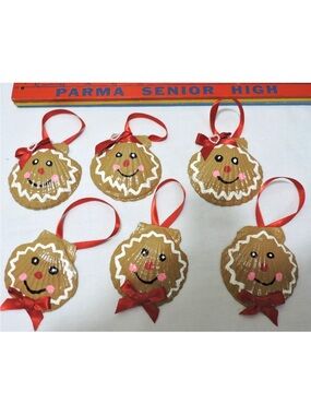Handmade Gingerbread Face Holiday Ornaments - Set of 6